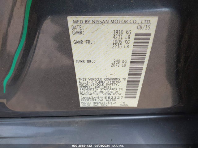Nissan Altima 2.5 S 2015 1N4AL3AP9FN882327 Image 9