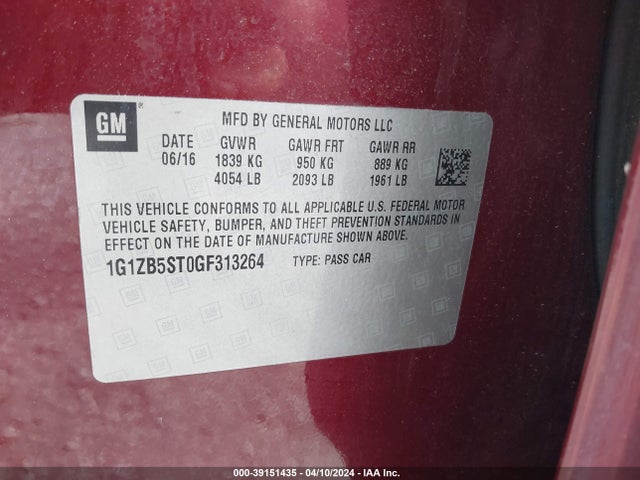 Chevrolet MALIBU LS 2016 1G1ZB5ST0GF313264 Image 9