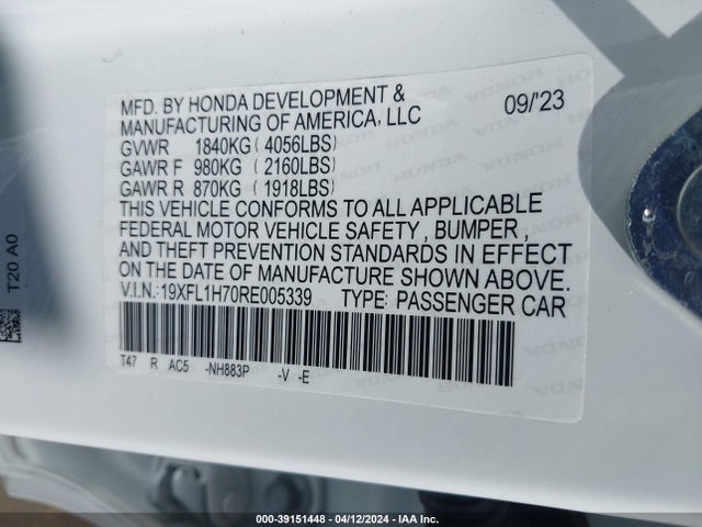 Honda Civic Ex-l 2024 19XFL1H70RE005339 Image 9