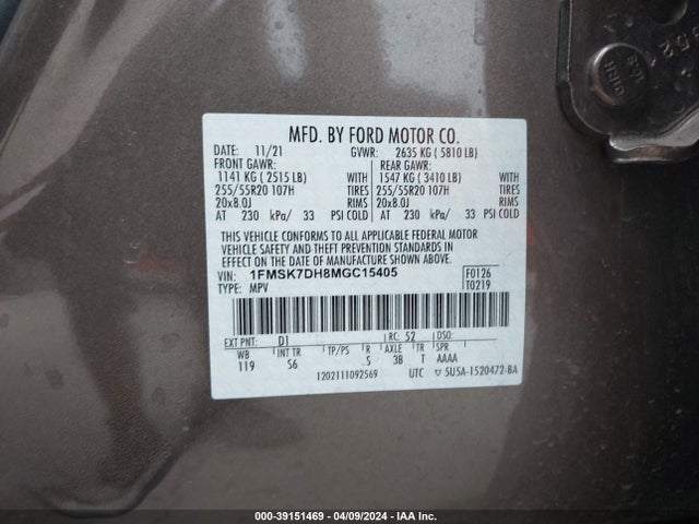 Ford EXPLORER XLT 2021 1FMSK7DH8MGC15405 Image 9