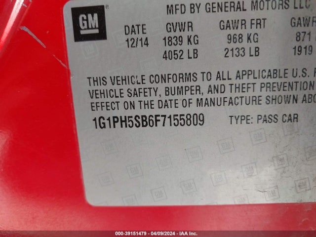 Chevrolet Cruze Eco Auto 2015 1G1PH5SB6F7155809 Image 9