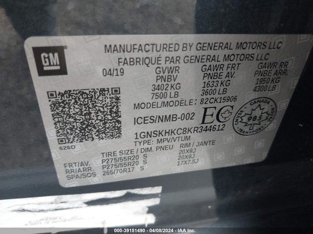 Chevrolet Suburban Lt 2019 1GNSKHKC8KR344612 Image 9