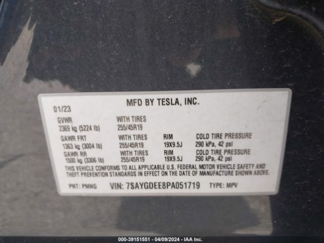 7SAYGDEE8PA051719 Tesla Model Y Awd/long Range Dual Motor All-wheel Drive