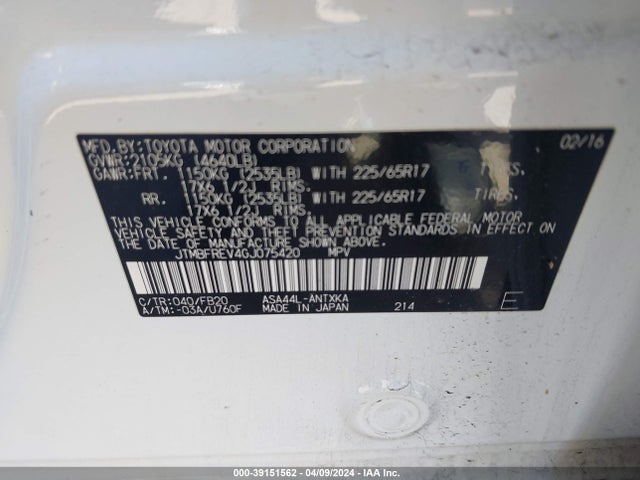 Toyota RAV4 LE 2016 JTMBFREV4GJ075420 Image 9