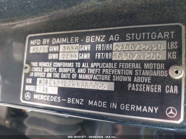 Aukcja sprzedaży 1989 Mercedes-benz 560 Sel, vin: WDBCA39E2KA483044, numer aukcji: 39151577