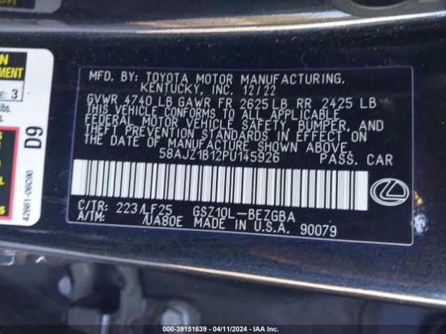 58AJZ1B12PU145926 Lexus Es 350 F Sport Handling