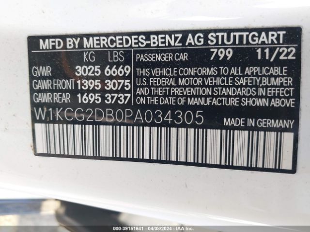 W1KCG2DB0PA034305 Mercedes-Benz EQS 450+