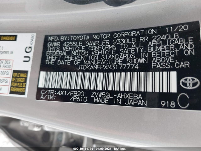 Toyota Prius Prime Le 2021 JTDKAMFPXM3177774 Image 9