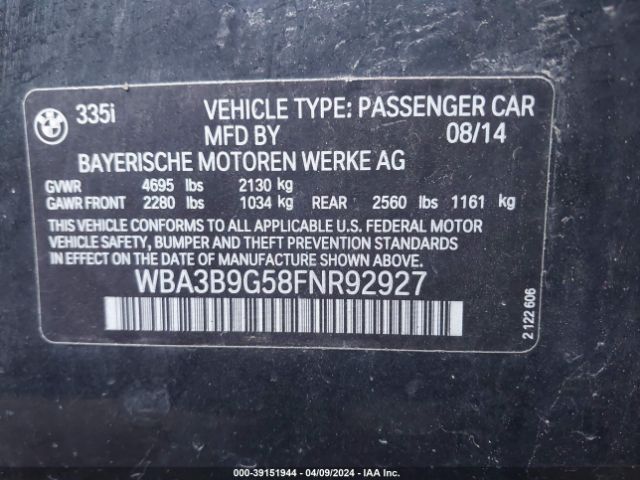 WBA3B9G58FNR92927 BMW 335i Xdrive