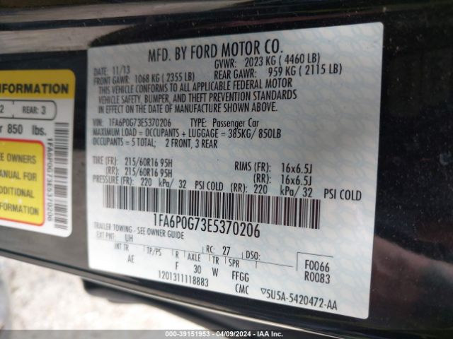 1FA6P0G73E5370206 Ford FUSION S
