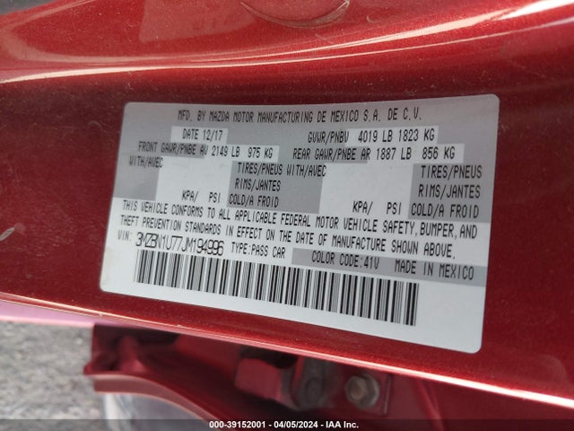 3MZBN1U77JM194996 Mazda Mazda3 Sport