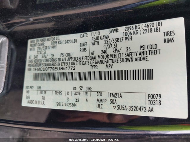 Ford ESCAPE S 2014 1FMCU0F79EUB61772 Image 9