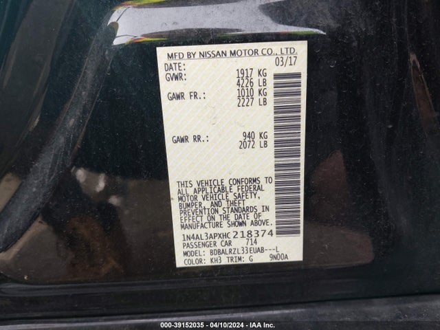Nissan Altima 2.5 Sl 2017 1N4AL3APXHC218374 Image 9