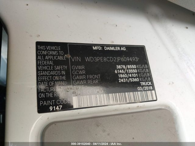 WD3PE8CD2JP609493 Mercedes-Benz Sprinter 2500 High Roof V6