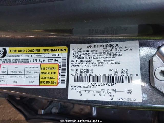 Ford Fusion Hybrid Se 2018 3FA6P0LU6JR252167 Image 9