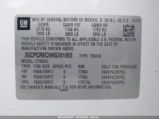 Chevrolet Silverado 1500 1lt 2017 3GCPCREC9HG301063 Image 9