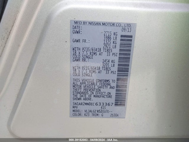Nissan Pathfinder Sl 2014 5N1AR2MN0EC633367 Image 9
