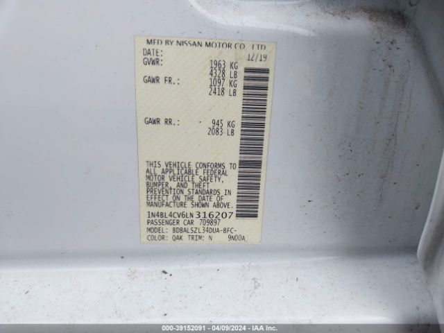 1N4BL4CV6LN316207 Nissan Altima Sr Fwd