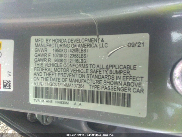 Honda ACCORD LX 2021 1HGCV1F14MA107364 Image 9