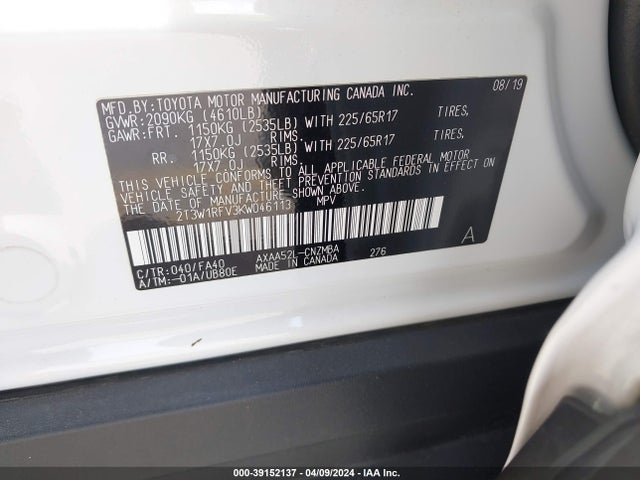 Toyota Rav4 Xle 2019 2T3W1RFV3KW046113 Image 9