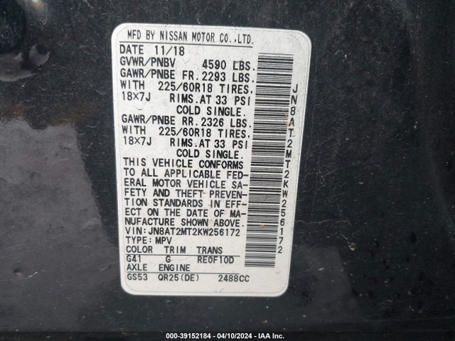 Nissan ROGUE SV 2019 JN8AT2MT2KW256172 Image 9