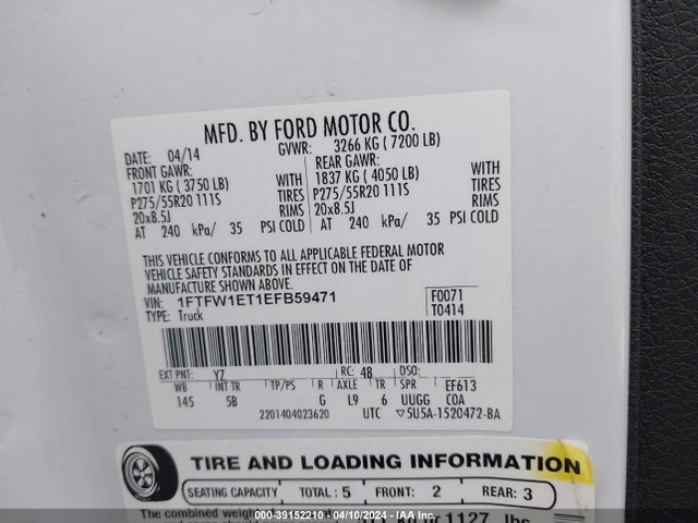 Ford F-150 Fx4 2014 1FTFW1ET1EFB59471 Image 9