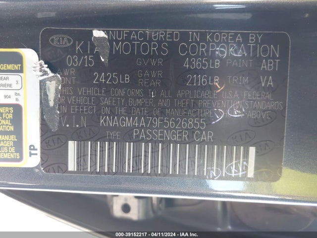 KIA Optima Lx 2015 KNAGM4A79F5626855 Image 9