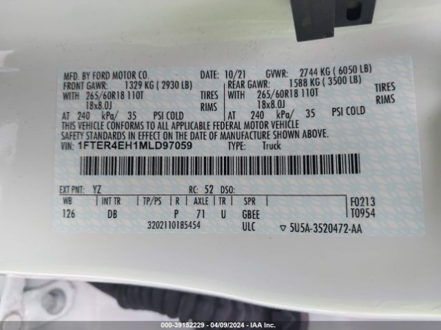 1FTER4EH1MLD97059 Ford Ranger Lariat
