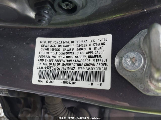 Honda Civic Lx 2016 19XFC2F57GE015502 Image 9