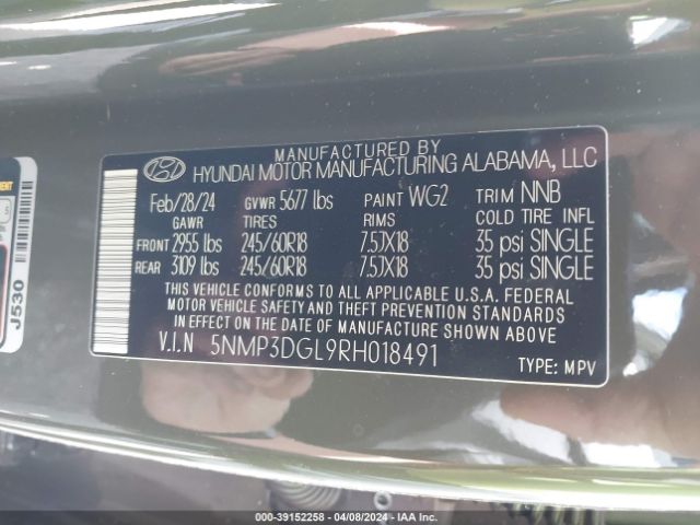 5NMP3DGL9RH018491 Hyundai Santa Fe Xrt