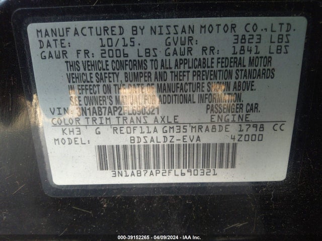 Nissan SENTRA SV 2015 3N1AB7AP2FL690321 Image 9