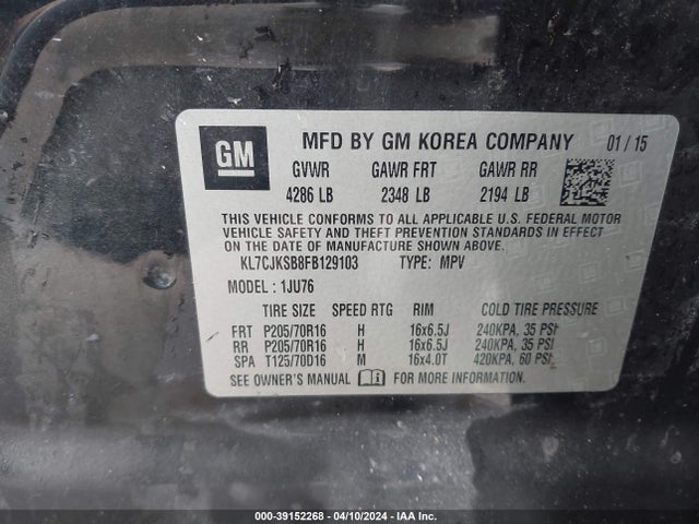 Chevrolet Trax 1ls 2015 KL7CJKSB8FB129103 Image 9