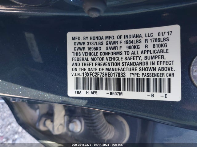 Honda CIVIC EX 2017 19XFC2F73HE017833 Image 9