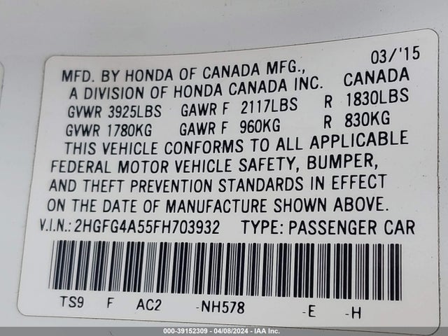 Honda CIVIC SI 2015 2HGFG4A55FH703932 Image 9