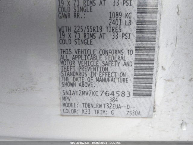 Nissan Rogue Sl 2019 5N1AT2MV7KC764583 Image 9