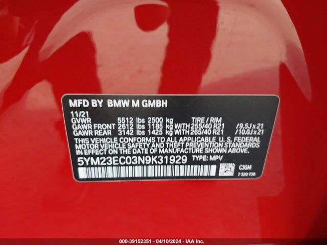 BMW X4 M 2022 5YM23EC03N9K31929 Image 9