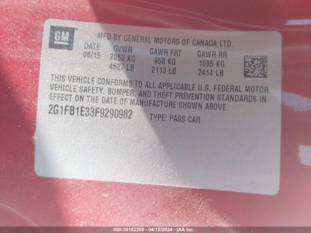 2G1FB1E33F9290982 Chevrolet Camaro 2ls