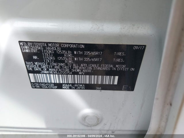Toyota Rav4 Xle 2018 JTMRFREV8JJ720754 Image 9