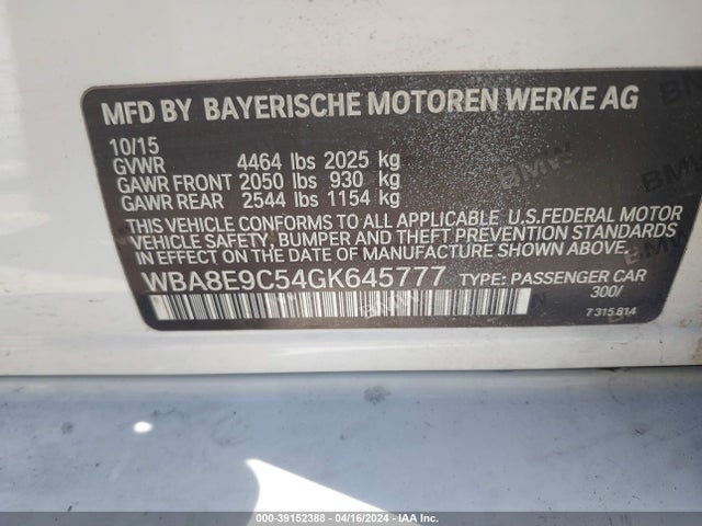 BMW 328I 2016 WBA8E9C54GK645777 Image 9