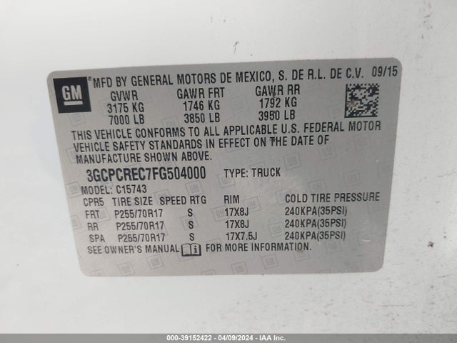 Chevrolet Silverado 1500 1lt 2015 3GCPCREC7FG504000 Image 9