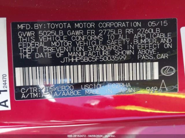 JTHHP5BC5F5003599 Lexus RC F