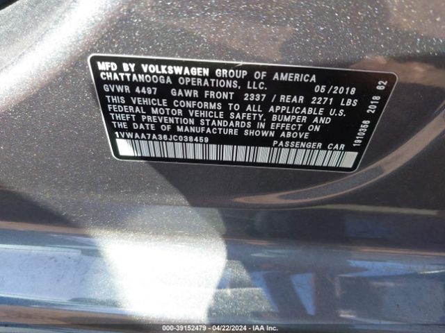 1VWAA7A36JC038459 Volkswagen Passat 2.0t R-line/2.0t S