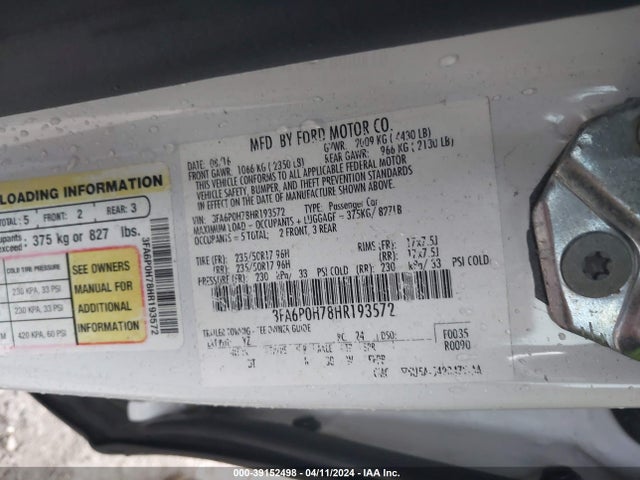 Ford FUSION SE 2017 3FA6P0H78HR193572 Image 9