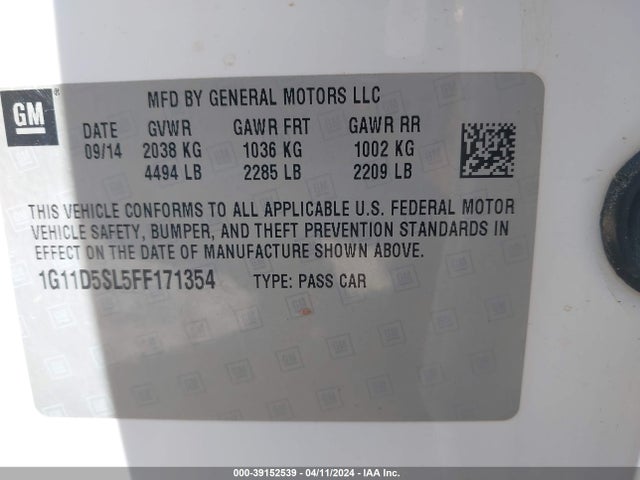 Chevrolet MALIBU 2LT 2015 1G11D5SL5FF171354 Image 9