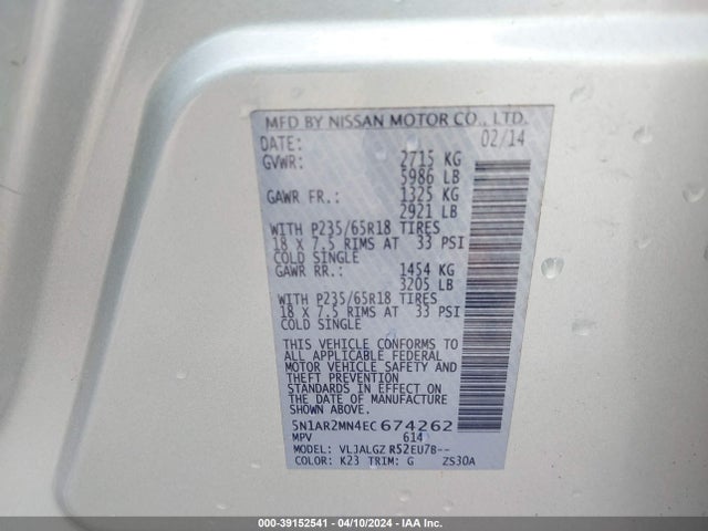 Nissan Pathfinder Sl 2014 5N1AR2MN4EC674262 Image 9