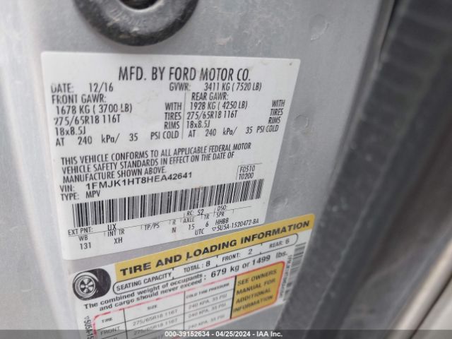 1FMJK1HT8HEA42641 Ford Expedition El Xlt