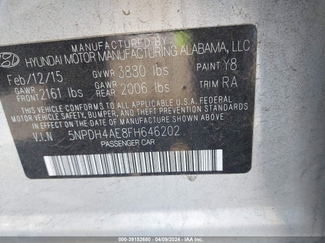 Hyundai ELANTRA SE 2015 5NPDH4AE8FH646202 Image 9