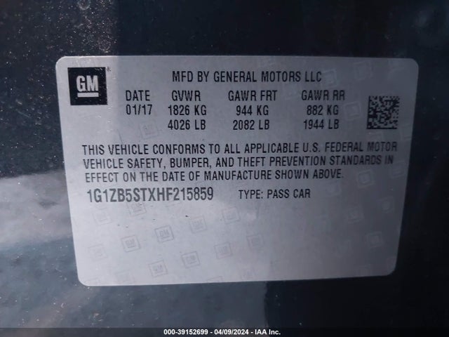 Chevrolet MALIBU LS 2017 1G1ZB5STXHF215859 Image 9