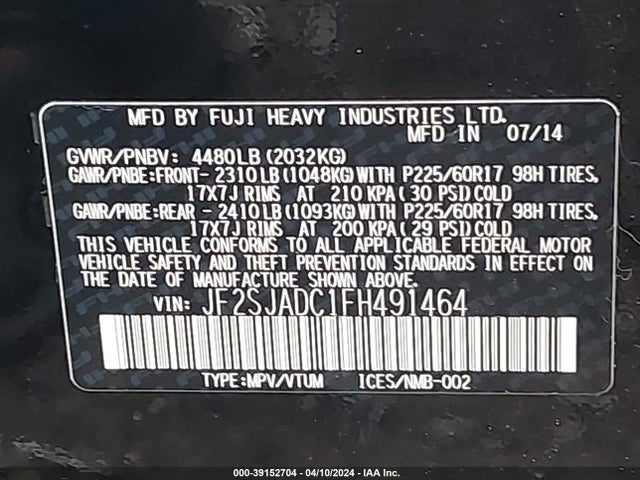 Subaru Forester 2.5i Premium 2015 JF2SJADC1FH491464 Image 9
