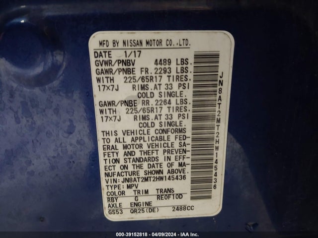 Nissan ROGUE SV 2017 JN8AT2MT2HW145436 Image 9